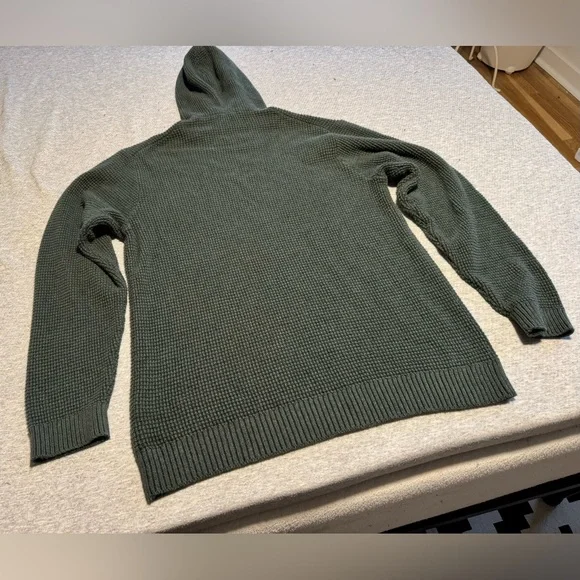 Marine Layer Waffle Knit Wool Cotton Blend Pullover Hoodie Green XL - Picture 8 of 15
